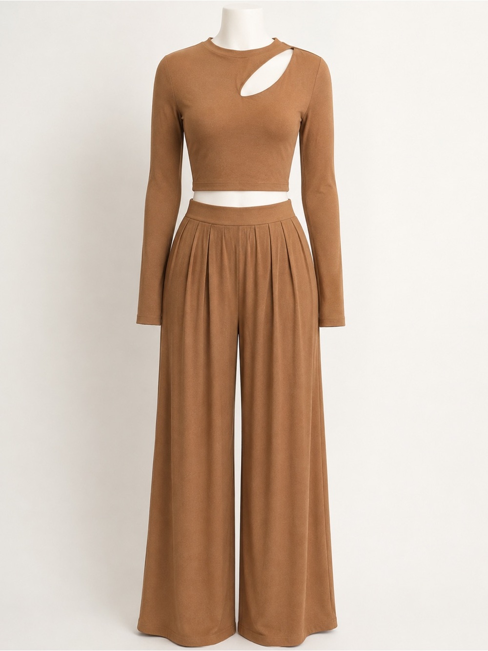 Privy Brown Cutout Crop Top & Wide Leg Pants Two Piece Set Size S